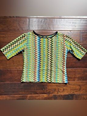 Missoni Style Zig Zag Knit Top | Y2K Multicolor Chevron | Boho Statement